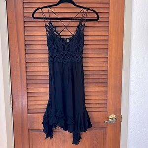 Free People Short Black Lace Dress With Ruffle